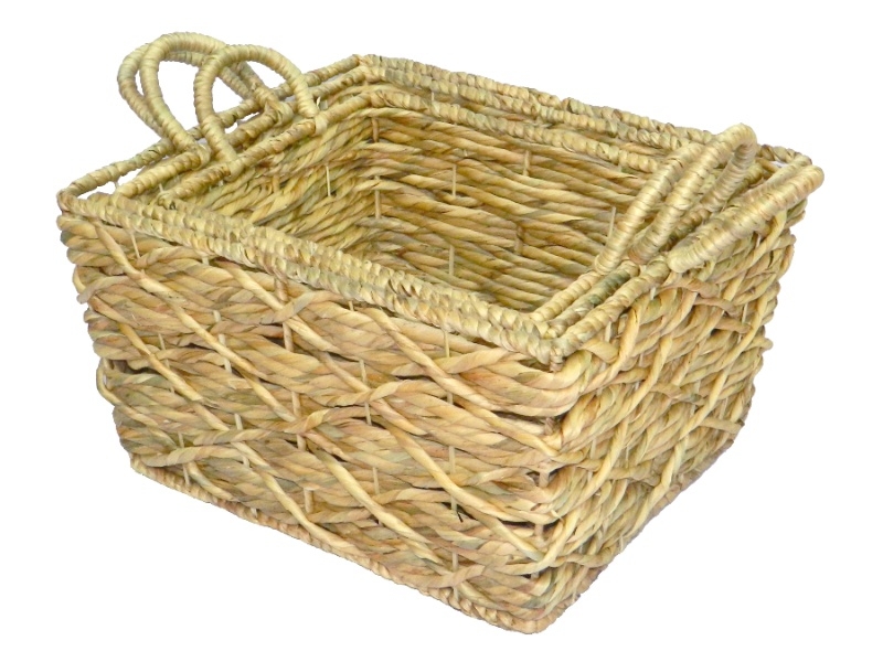 Ultimate Rectangular Water Hyacinth Diamond Weave Baskets with Handles